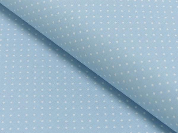 Baumwoll Druck Tupfen Babyblau/ Weiß 2mm